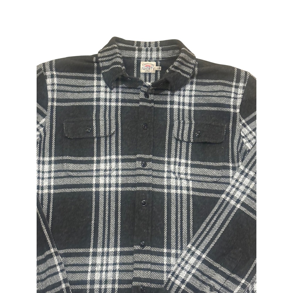 Faherty Legends Sweater Shirt Mens Black White Plaid Flannel Button Down Large